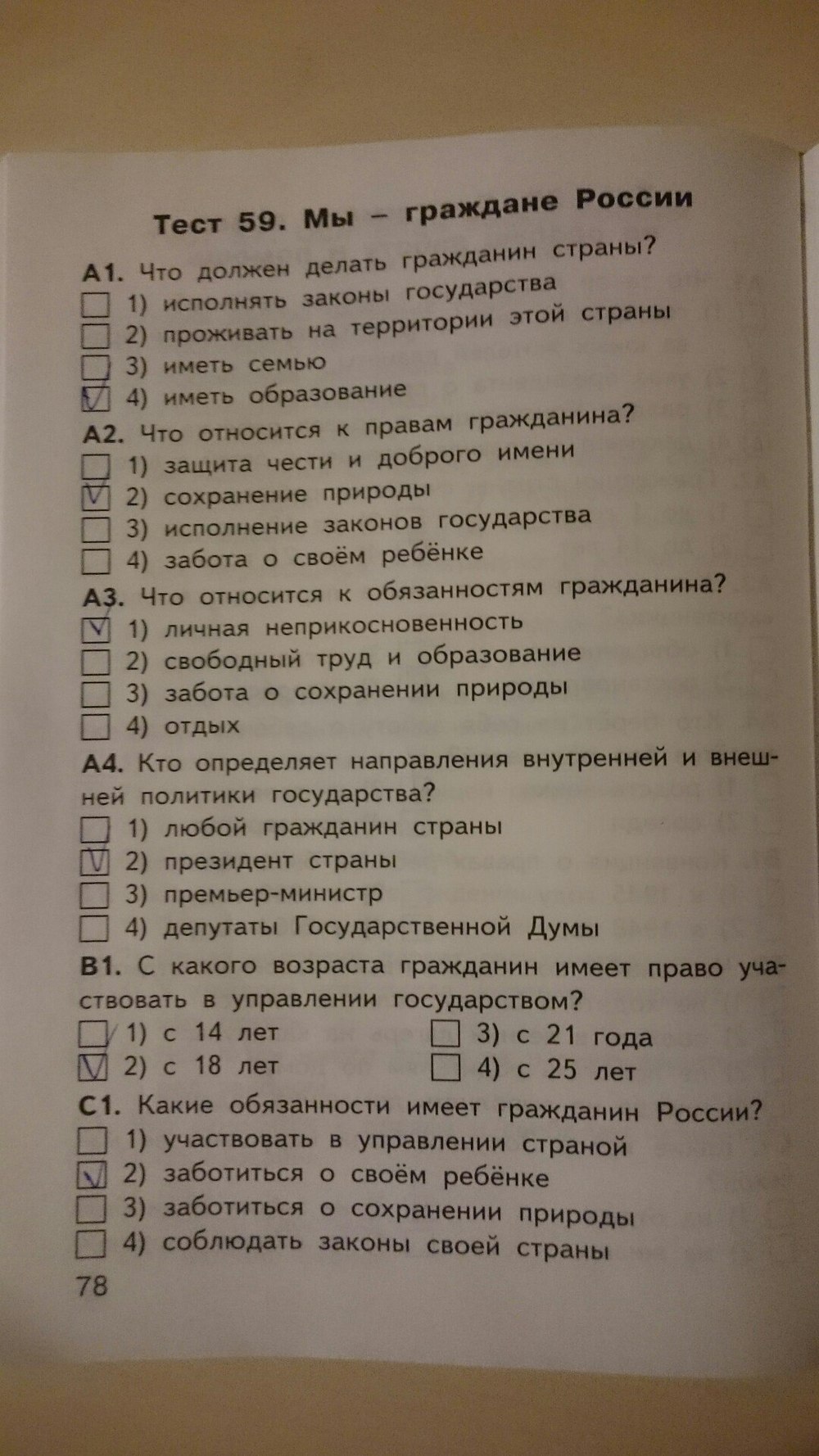 Мы граждане россии 4 класс тест